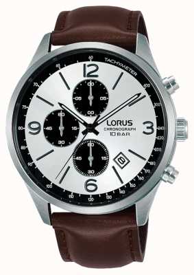 Lorus Cronografo quadrante bianco cinturino in pelle marrone RM321HX9