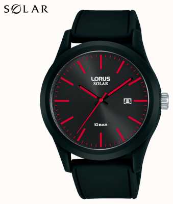 Lorus Cinturino in silicone nero rosso per orologio solare da 42 mm RX303AX9