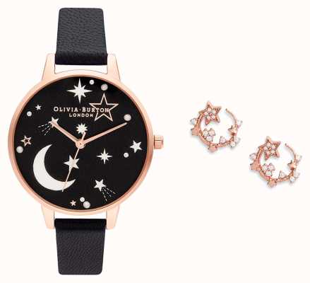 Olivia Burton Set regalo con orologio e orecchini in oro rosa e nero celeste Ramadan OB16GSET40
