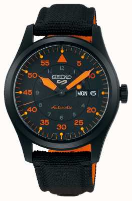Seiko 5 sport fliger orologio automatico nero e arancione SRPH33K1