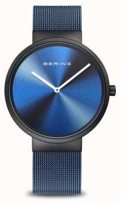 Bering Aurora classica | quadrante blu aurora boreale | cinturino milanese blu | cassa in acciaio inossidabile nero spazzolato 19039-327