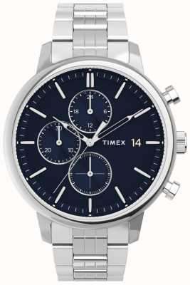 Timex Chicago chrono 45mm cassa silvertone quadrante blu bracciale sst TW2V01700