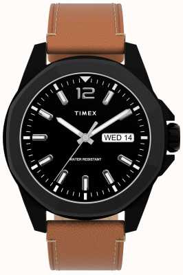 Timex Essex ave day/date 44mm cassa nera quadrante nero cinturino in pelle marrone TW2U15100