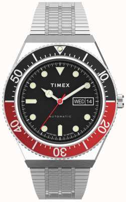 Timex M79 automatico 40 mm quadrante nero nero e anello superiore rosso TW2U83400