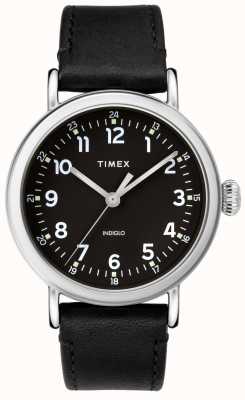 Timex Standard 40 mm cassa color argento quadrante nero cinturino in pelle nera TW2T20200