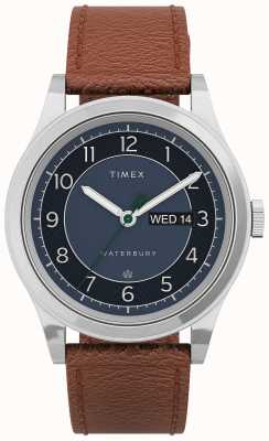 Timex Waterbury tradizionale day date39mm sst quadrante blu cinturino carmel TW2U90400