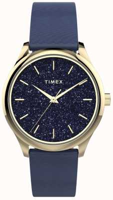 Timex Cassa color oro con quadrante blu glitterato e cinturino blu navy TW2V01200