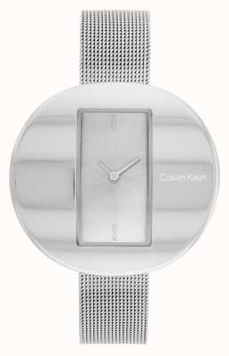 Calvin Klein Quadrante rettangolare argentato scultoreo | bracciale in maglia d'acciaio 25200016