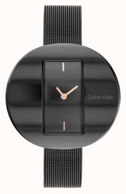 Calvin Klein Quadrante rettangolare nero scultoreo | bracciale in maglia di acciaio nero 25200018