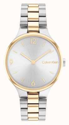 Calvin Klein Orologio bicolore in oro e argento con quadrante argentato a raggi di sole 25200132