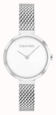 Calvin Klein Quadrante bianco con cinturino a maglia in acciaio inossidabile con barra a T 25200082
