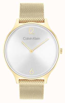 Calvin Klein quadrante argento 2 ore | bracciale in maglia di acciaio inossidabile dorato 25200003