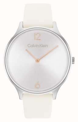Calvin Klein Quadrante argento 2 ore a raggi di sole | cinturino in pelle bianca 25200010