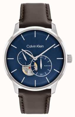 Calvin Klein Orologio automatico da uomo con cinturino in pelle marrone quadrante blu 25200075