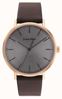 Calvin Klein Quadrante grigio soleil da uomo | cinturino in pelle marrone 25200051