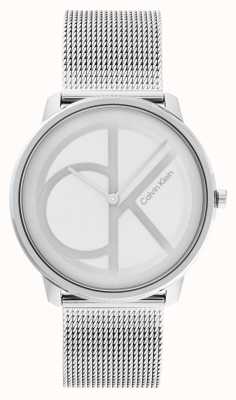 Calvin Klein Quadrante ck argento e bianco | bracciale in maglia d'acciaio 25200027
