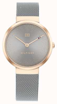 Tommy Hilfiger Sala da pranzo femminile | quadrante grigio | bracciale in maglia d'acciaio 1782467