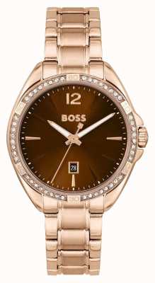 BOSS Felina femminile | quadrante marrone | bracciale in acciaio inossidabile oro rosa 1502621