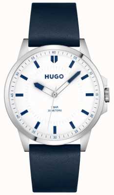HUGO #prima uomini | quadrante bianco | cinturino in pelle blu 1530245