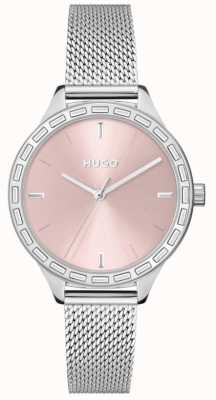 HUGO #flash da donna | quadrante rosa | bracciale in maglia d'acciaio 1540115