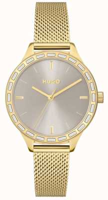 HUGO #flash da donna | quadrante grigio | bracciale in maglia d'oro 1540116