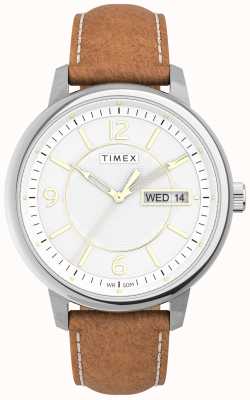 Timex Cinturino in pelle marrone con quadrante bianco Chicago TW2V28900