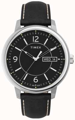 Timex Cinturino in pelle nera con quadrante nero Chicago TW2V29200