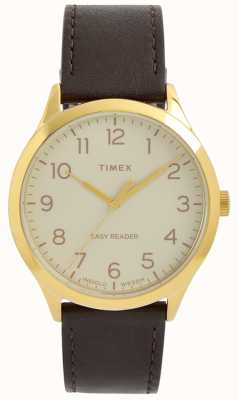 Timex Lettore facile | quadrante bianco | cinturino in pelle marrone TW2V28100