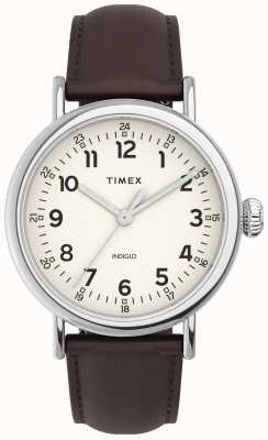 Timex Cinturino in pelle marrone con quadrante crema standard TW2V27800