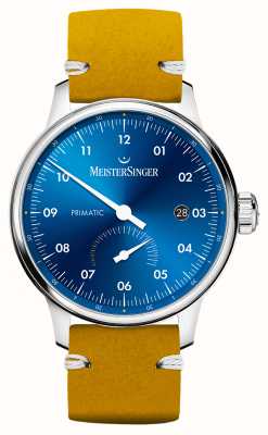 MeisterSinger Primatico nuovo | quadrante blu medio | cinturino in pelle marrone chiaro PR918