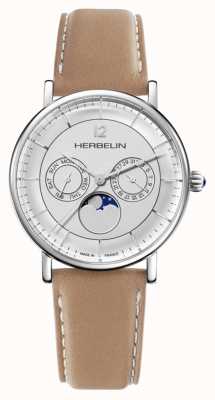 Michel Herbelin Ispirazione maschile | quadrante argento fasi lunari | cinturino in pelle marrone chiaro 12747AP12