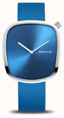 Bering Ciottolo | argento lucido | quadrante blu | cinturino blu riciclato 18040-308