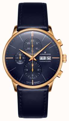 Junghans Cronoscopio Meister giorno inglese quadrante blu vetro zaffiro 27/7024.03