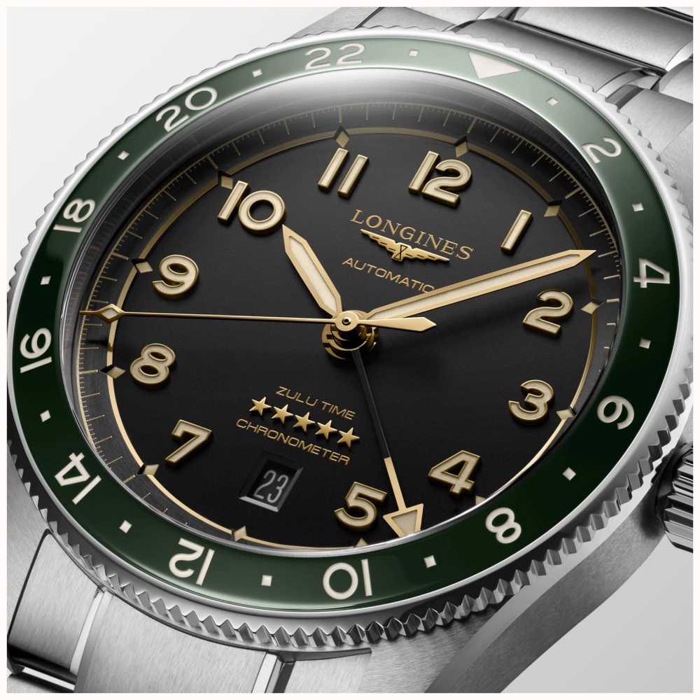 Longines Bracciale Spirit Zulu Time Gmt 42mm Con Castone Verde In