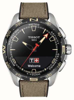 Tissot T-Touch Connect Solar Titanium (47,5 mm) quadrante nero/cinturino in pelle di vacchetta granulata sintetica beige T1214204705107