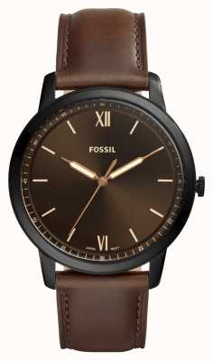Fossil Il minimalista maschile | cristallo ambrato | quadrante nero | cinturino in pelle marrone FS5551