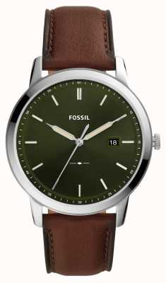 Fossil minimalista maschile | quadrante verde | cinturino in pelle marrone FS5838