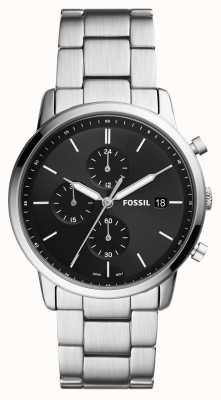 Fossil minimalista maschile | quadrante cronografo nero | bracciale in acciaio inossidabile FS5847