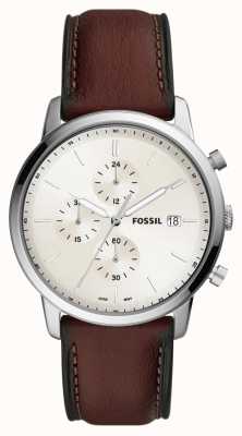 Fossil minimalista maschile | quadrante cronografo crema | cinturino in pelle marrone FS5849
