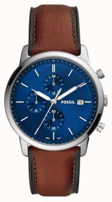 Fossil minimalista maschile | quadrante cronografo blu | cinturino in pelle marrone FS5850