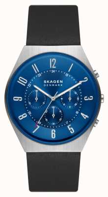 Skagen Orologio cronografo Grenen con cinturino in pelle nera SKW6820