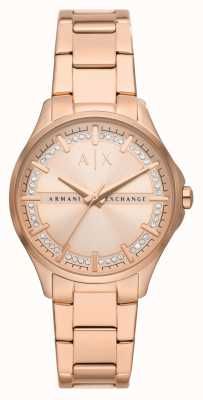 Armani Exchange femminile | quadrante in oro rosa | incastonato di cristalli | bracciale in acciaio inossidabile oro rosa AX5264