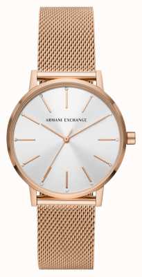 Armani Exchange femminile | quadrante argento | Bracciale a maglie in acciaio oro rosa AX5573