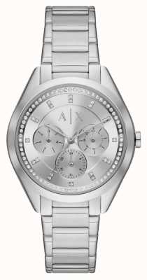 Armani Exchange femminile | quadrante argento | incastonato di cristalli | bracciale in acciaio inossidabile AX5654