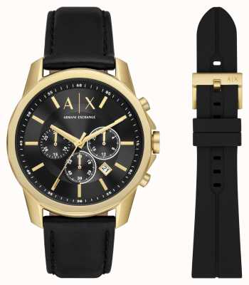 Armani Exchange Completo da uomo | quadrante cronografo nero | cinturino in pelle nera con cinturino in silicone nero AX7133SET