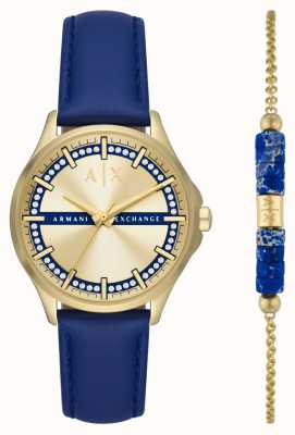 Armani Exchange femminile | set regalo orologio e braccialetto | cinturino in pelle blu AX7135SET