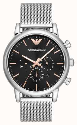 Emporio Armani maschile | quadrante cronografo nero | bracciale in maglia di acciaio inossidabile AR11429