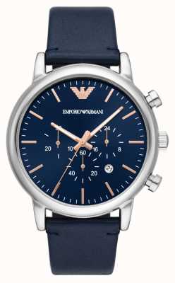 Emporio Armani maschile | quadrante cronografo blu | cinturino in pelle blu AR11451