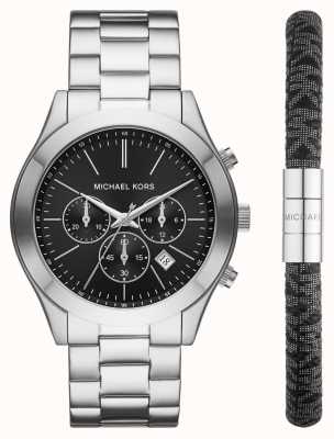 Michael Kors Set orologio cronografo da uomo e bracciale nero MK1056SET