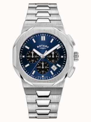 Rotary Reggente maschile | quadrante cronografo blu | bracciale in acciaio inossidabile GB05450/05